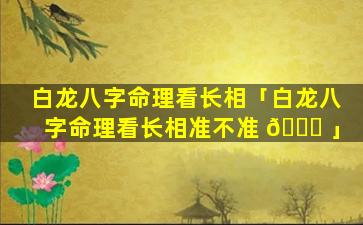 白龙八字命理看长相「白龙八字命理看长相准不准 🐋 」